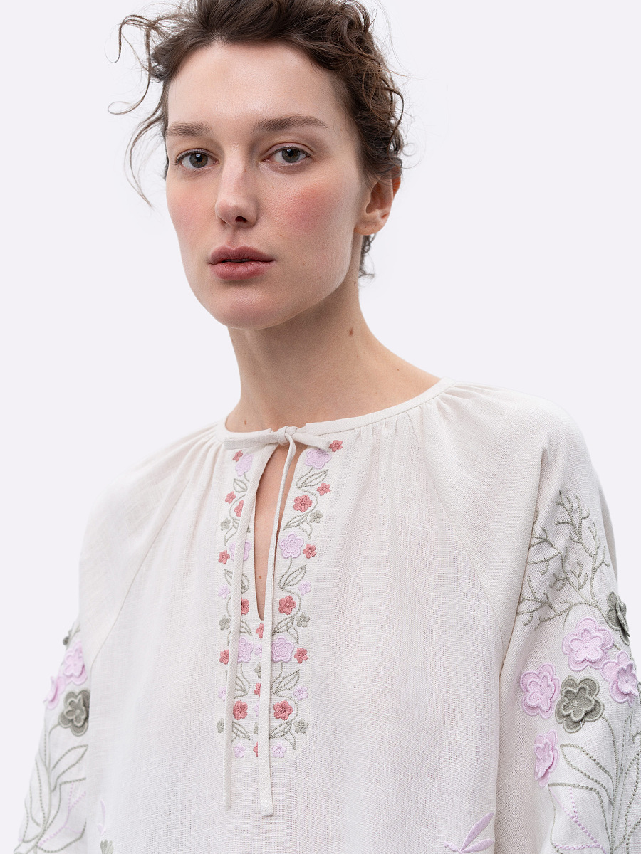 Довга лляна вишита сукня з квітковими мотивами "Розмай"  фото 2