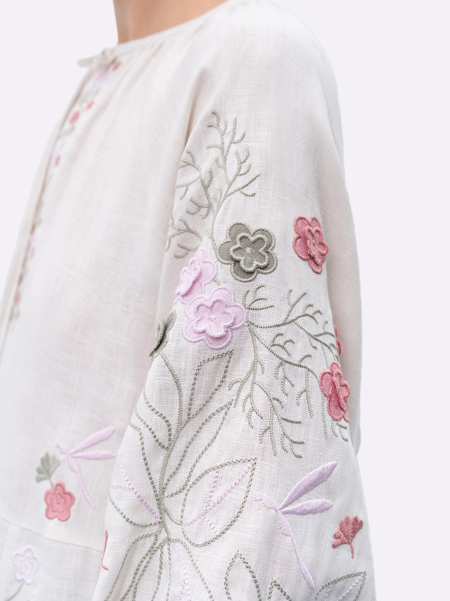 Довга лляна вишита сукня з квітковими мотивами "Розмай"  фото 4