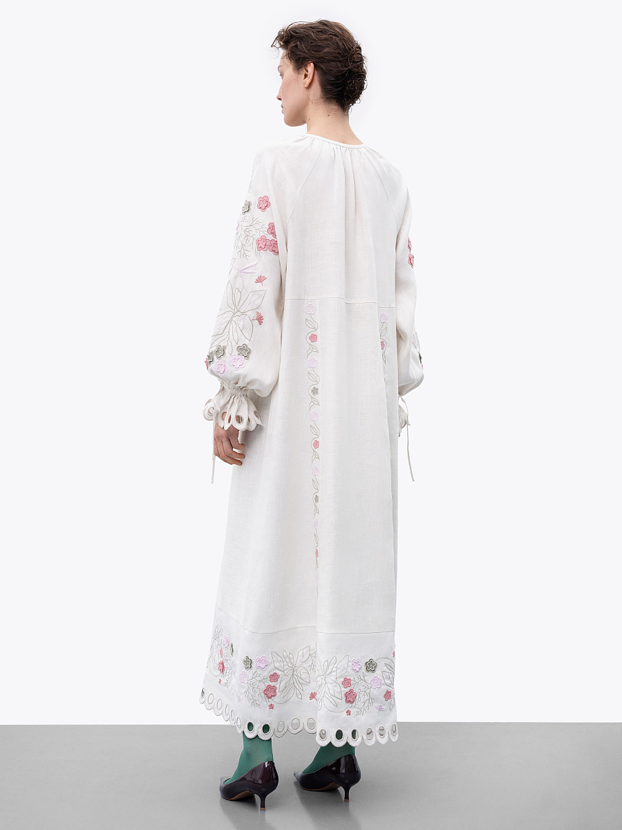 Довга лляна вишита сукня з квітковими мотивами "Розмай"  фото 5