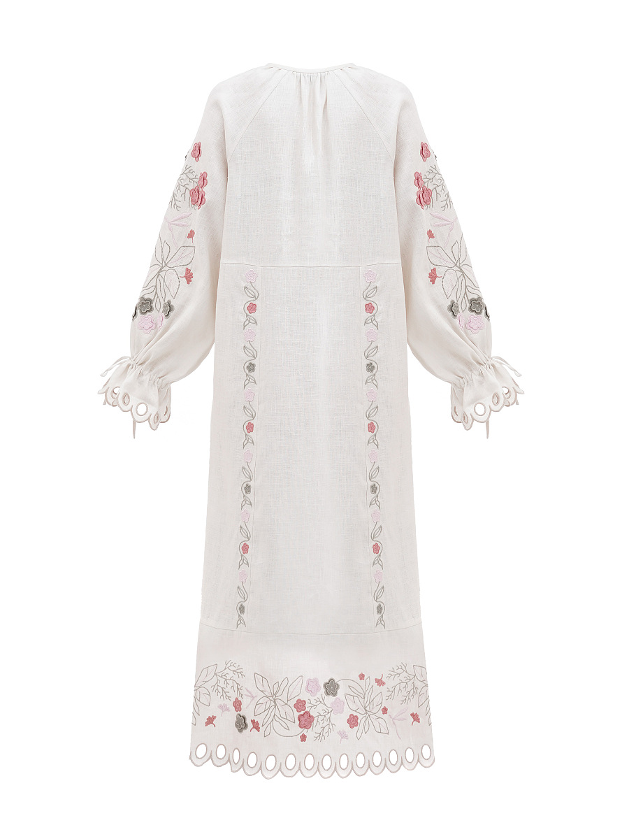 Довга лляна вишита сукня з квітковими мотивами "Розмай"  фото 11