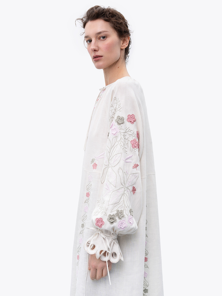 Довга лляна вишита сукня з квітковими мотивами "Розмай"  фото 3