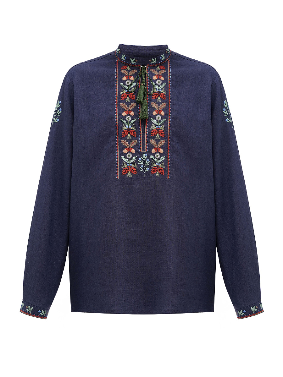 Темно-синя чоловіча вишита сорочка "Ліс"  фото 5