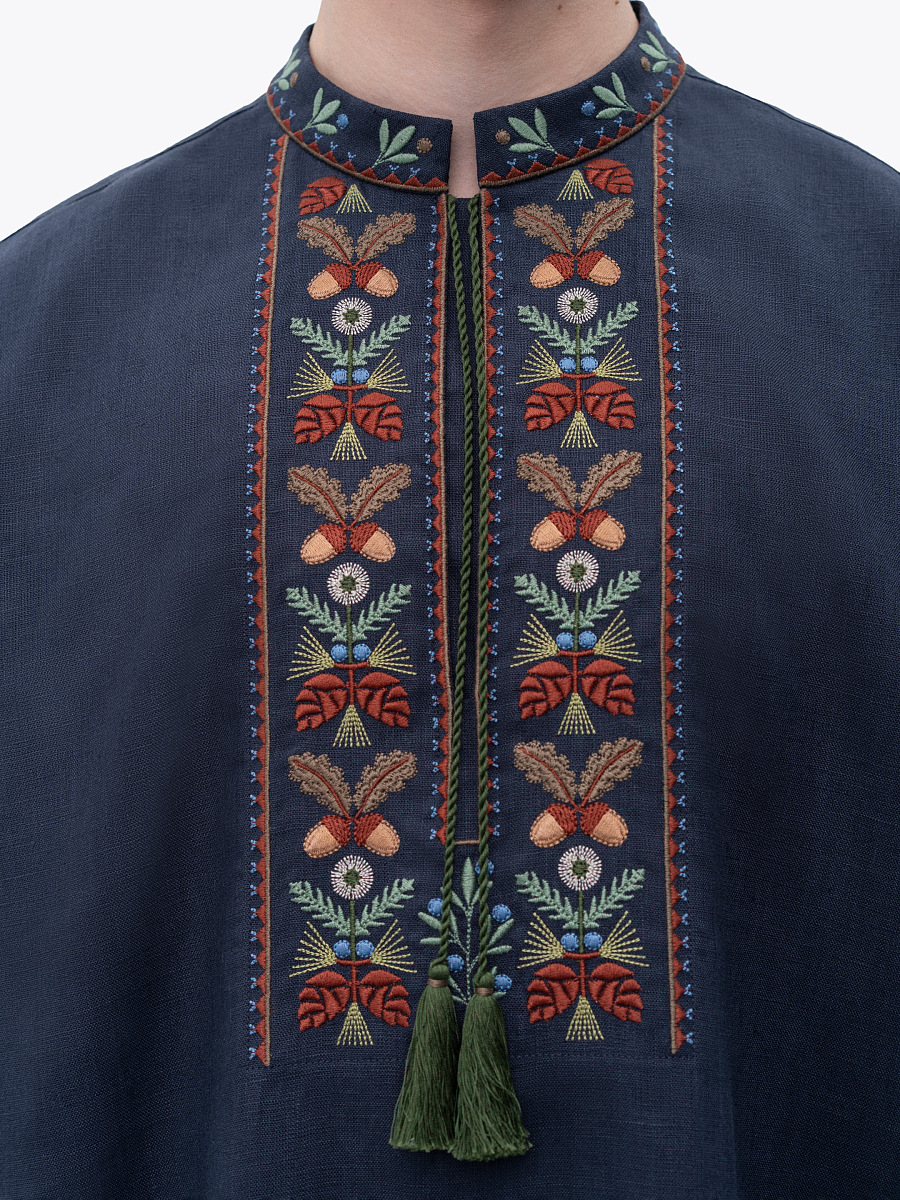 Темно-синя чоловіча вишита сорочка "Ліс"  фото 4