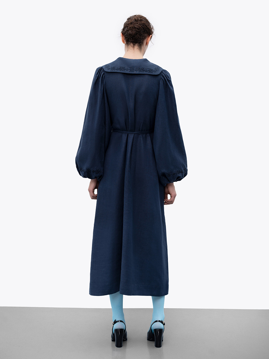 Лляна сукня з вишивкою в тон "Первоцвіт" Синя  фото 4