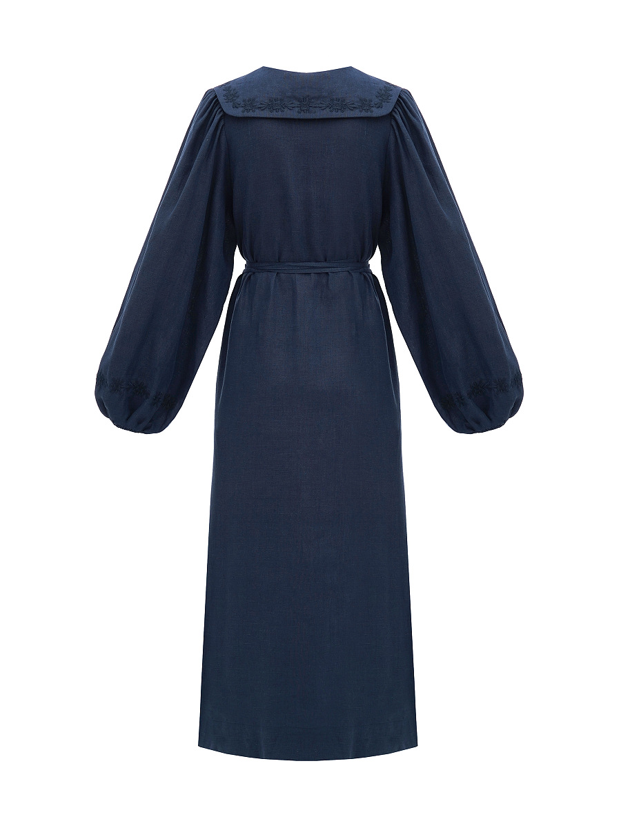 Лляна сукня з вишивкою в тон "Первоцвіт" Синя  фото 10