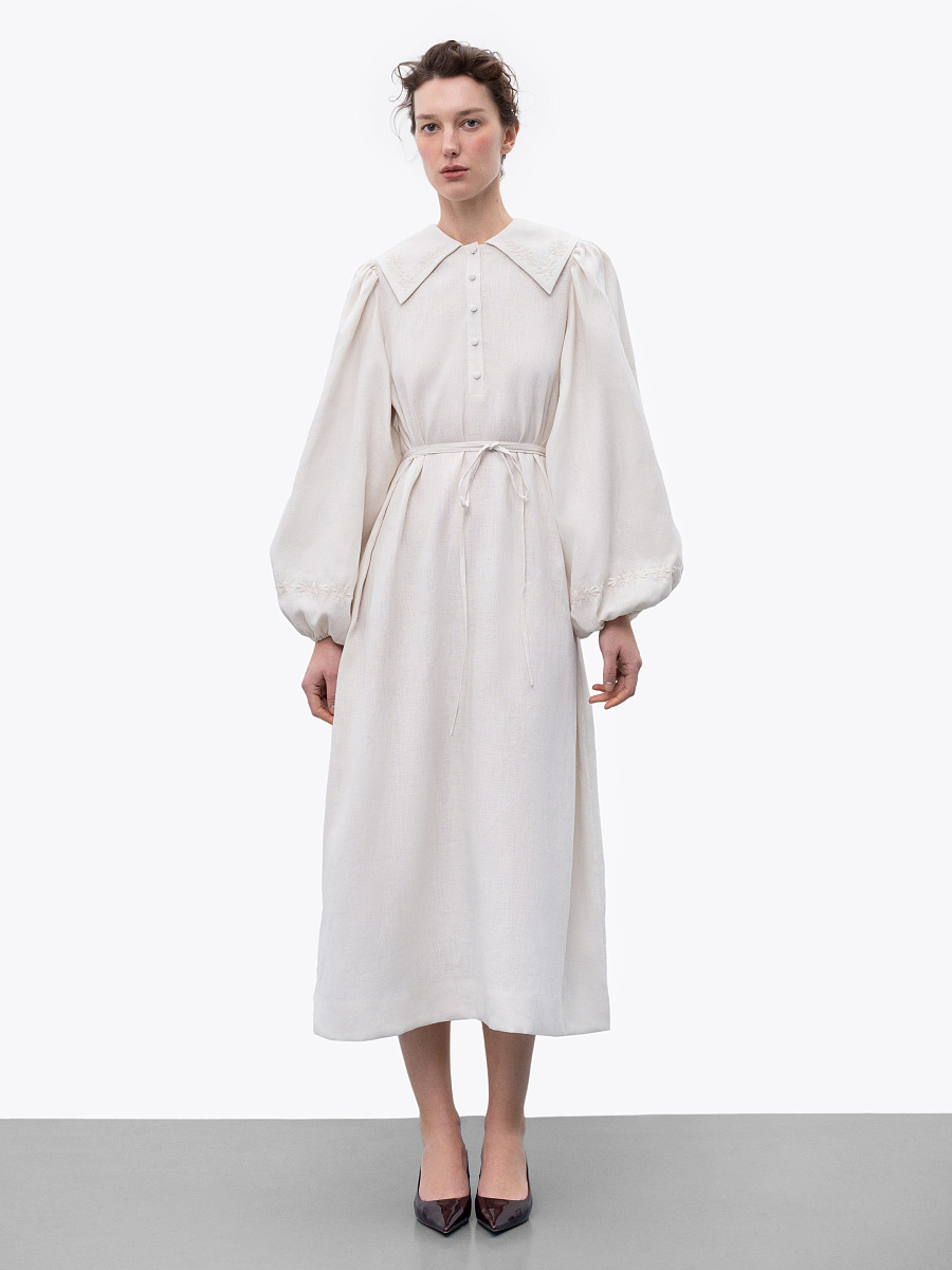 Лляна сукня з вишивкою в тон "Первоцвіт" Світла  фото