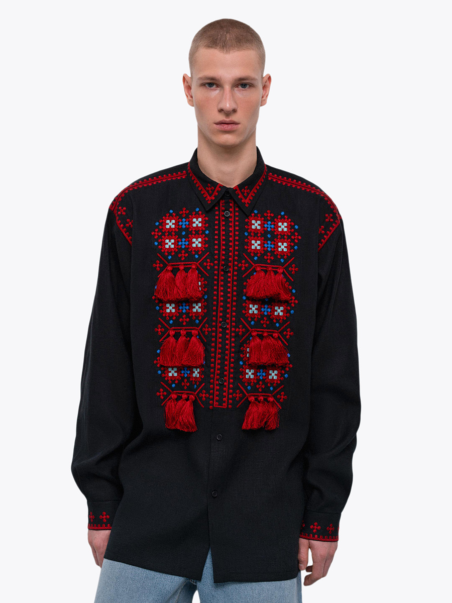 Чоловіча вишита сорочка з коміром та масивними китицями "Земля"  фото