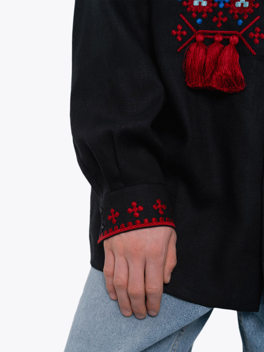 Чоловіча вишита сорочка з коміром та масивними китицями "Земля"  фото 4