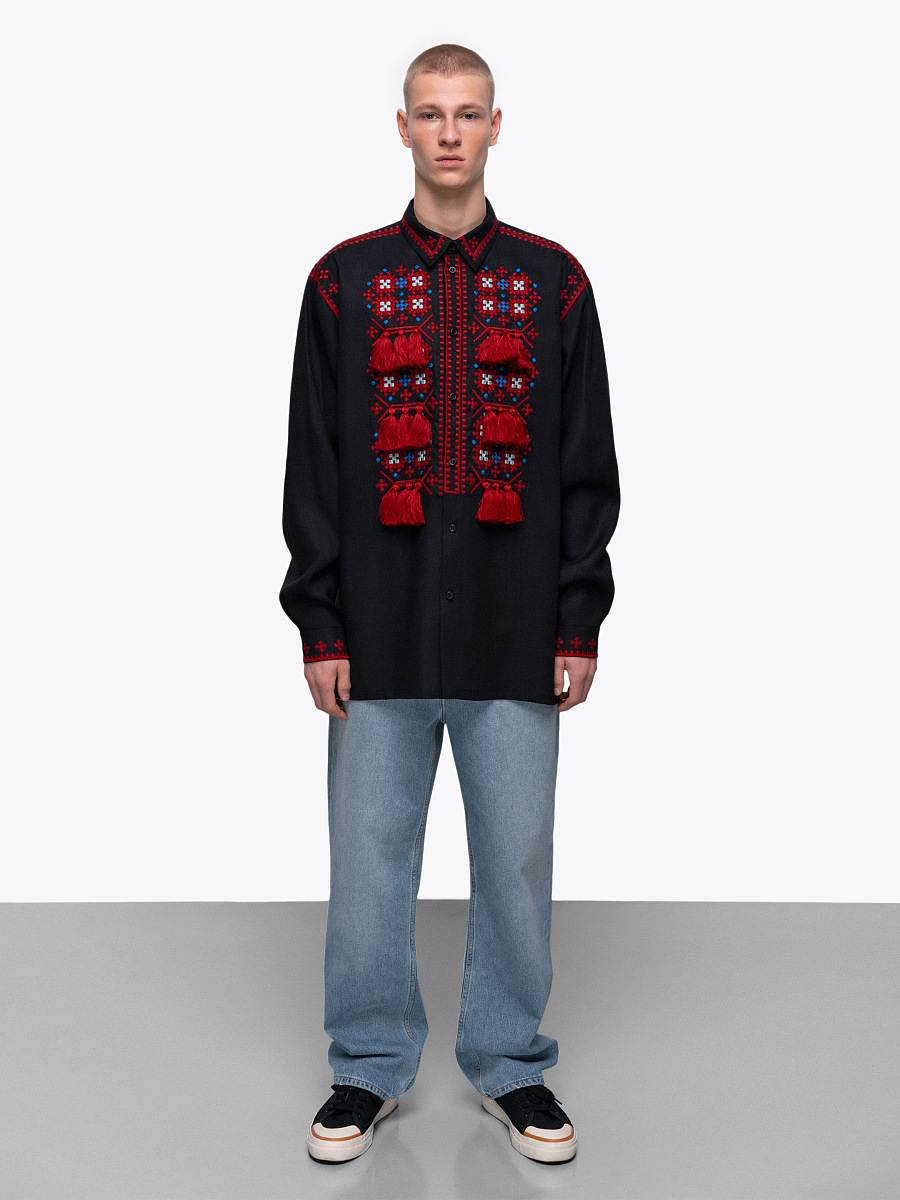 Чоловіча вишита сорочка з коміром та масивними китицями "Земля"  фото 3