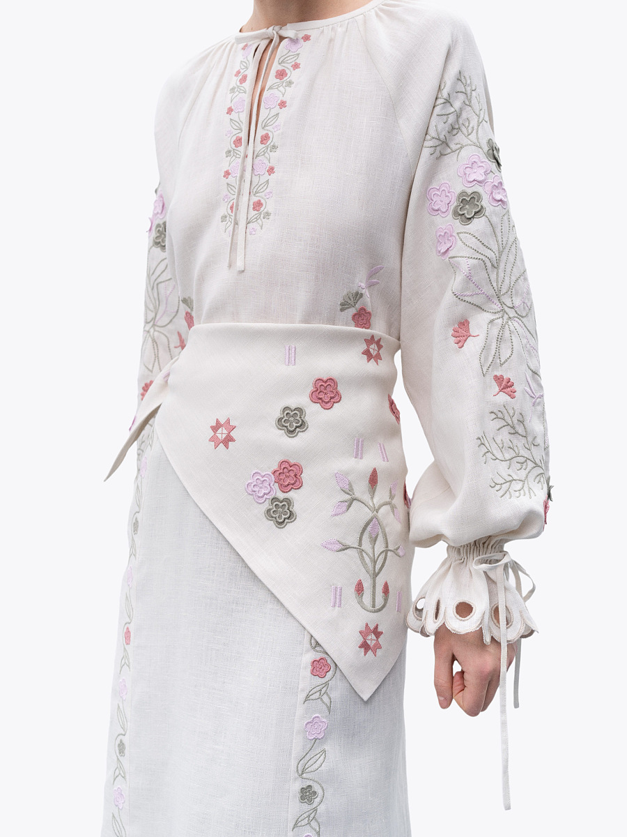 Вишита лляна хустка з рослинним орнаментом "Розмай"  фото 2