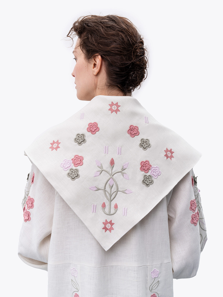 Вишита лляна хустка з рослинним орнаментом "Розмай"  фото