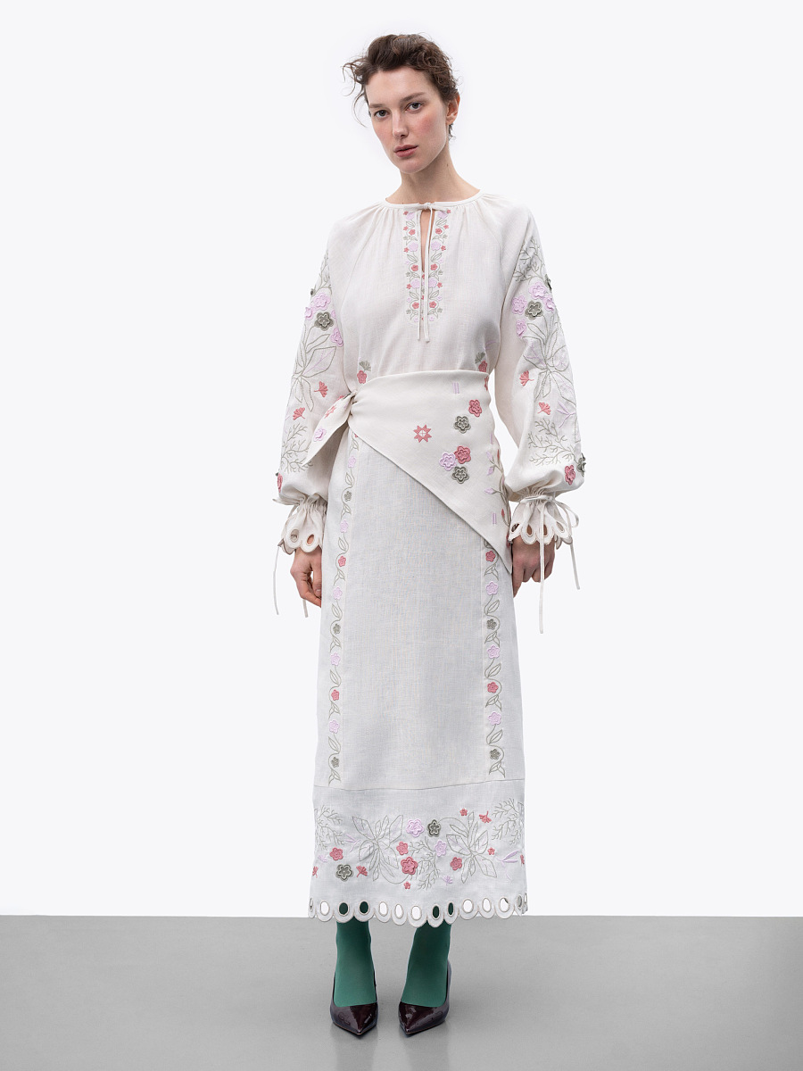 Вишита лляна хустка з рослинним орнаментом "Розмай"  фото 5