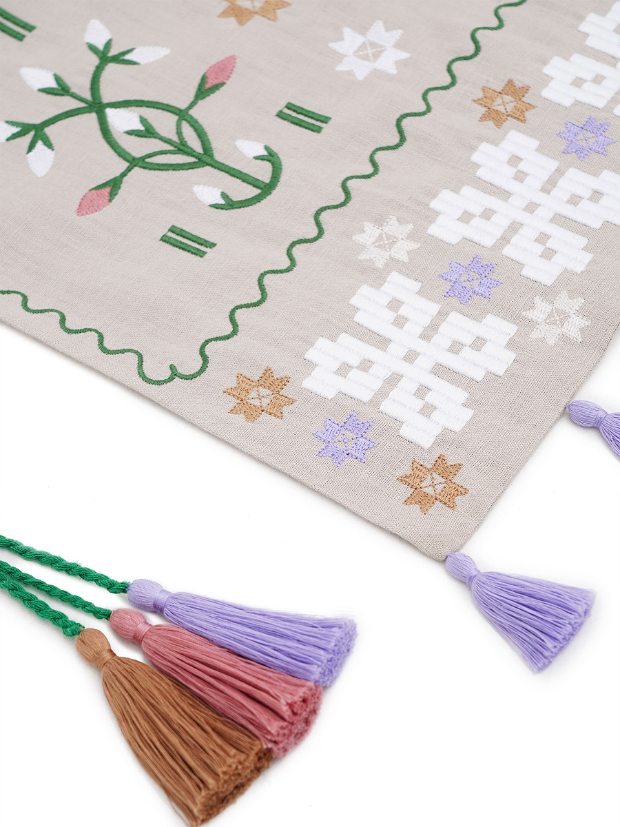 Вишитий лляний фартух з кольоровими китицями "Розмай"  фото 4