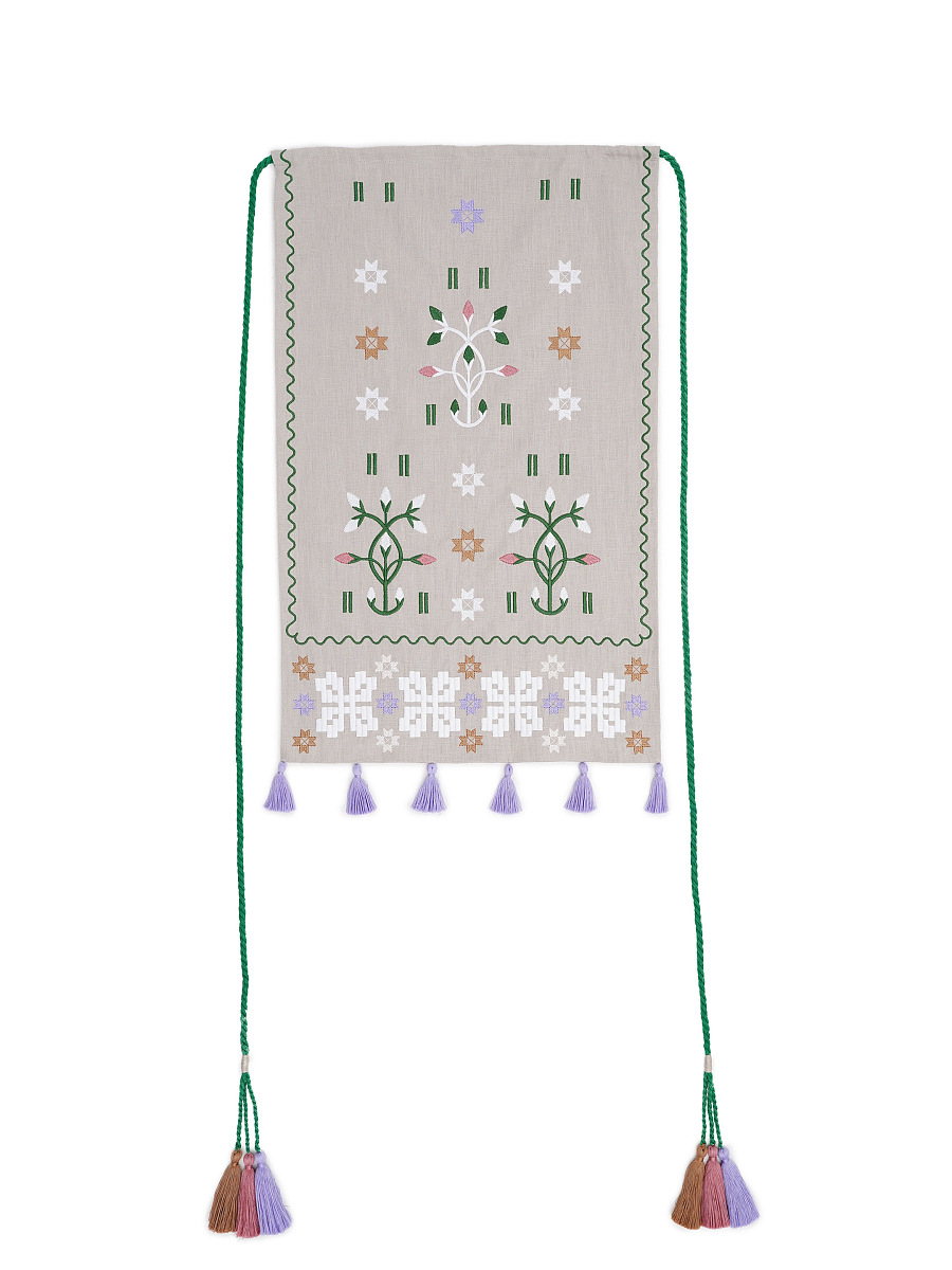 Вишитий лляний фартух з кольоровими китицями "Розмай"  фото 3