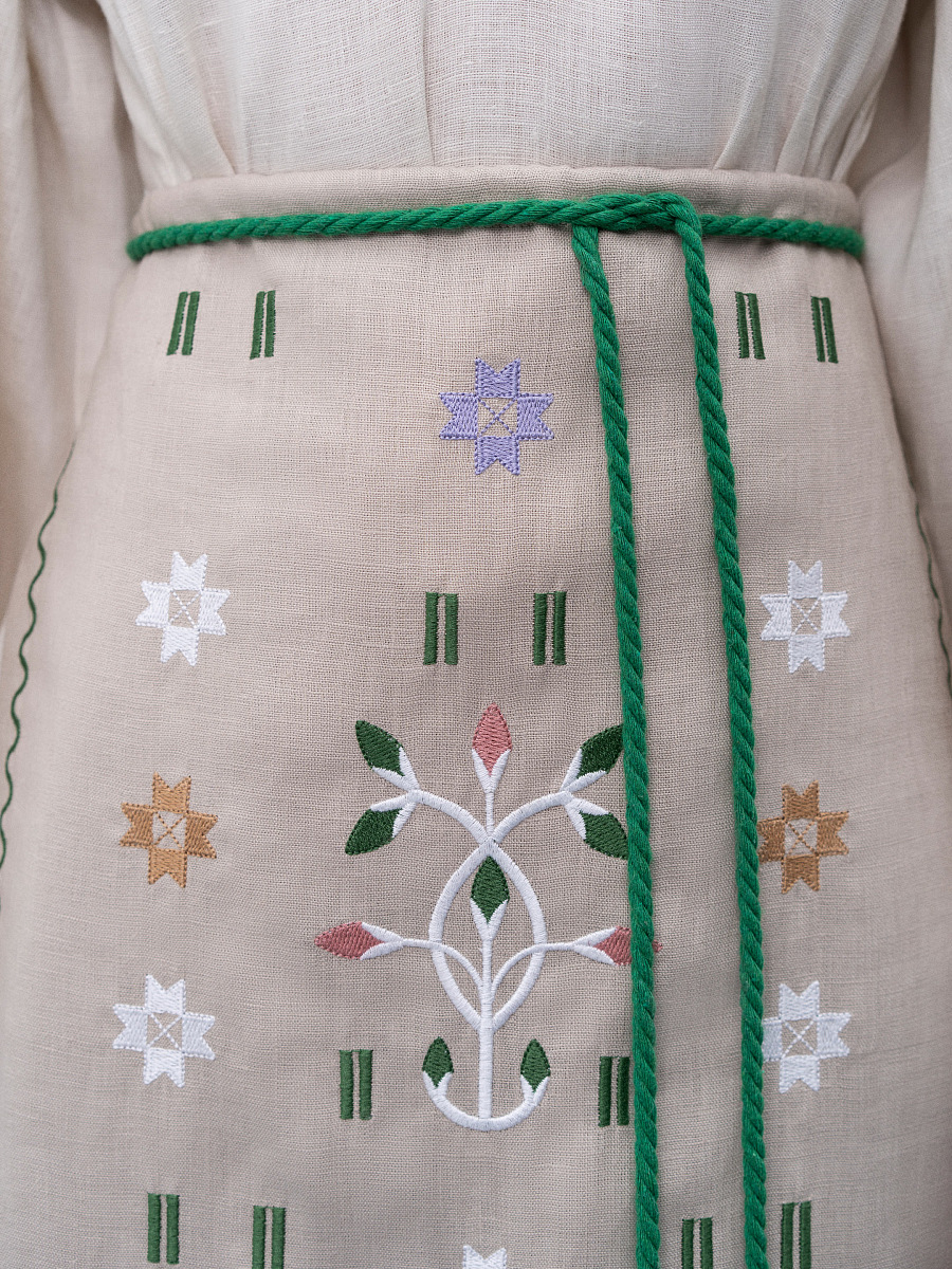 Вишитий лляний фартух з кольоровими китицями "Розмай"  фото 2