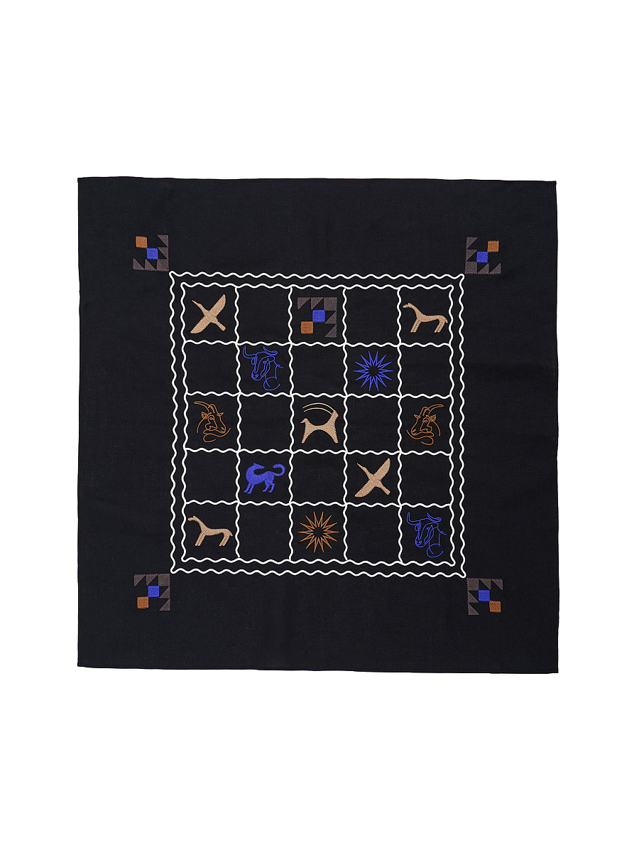 Лляна хустка з вишитим орнаментом диких тварин "Звір"  фото