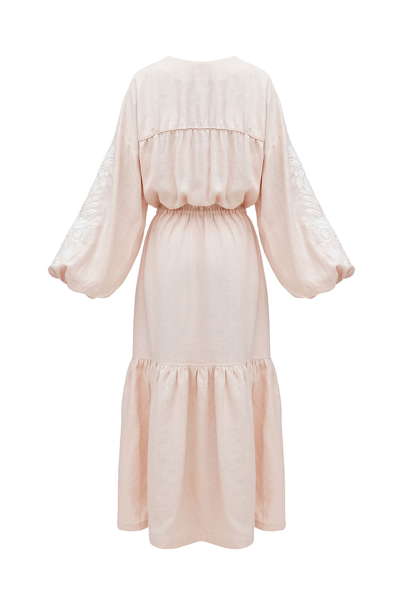 Вишита сукня міді персикового кольору із білою вишивкою "Камʼяна вишиванка"  фото 7