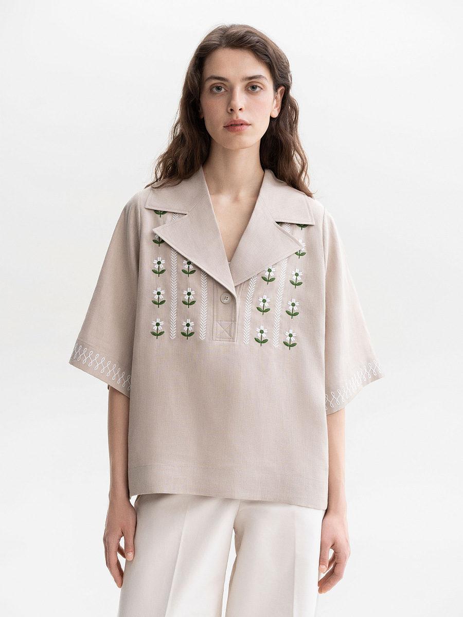 Лляна повсякденна сорочка сірого кольору "Бессарабія"  фото