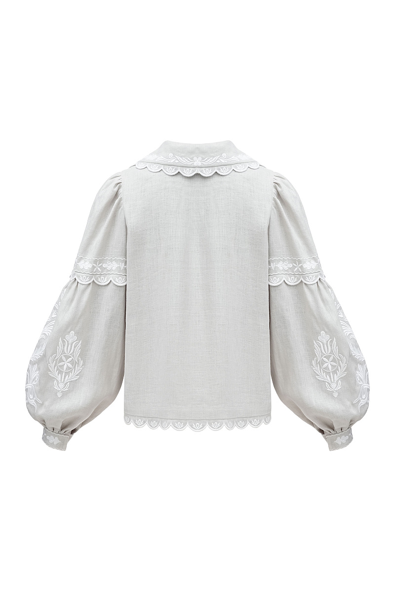 Лляна блуза сірого кольору з білою вишивкою "Нова Каховка"  фото 7