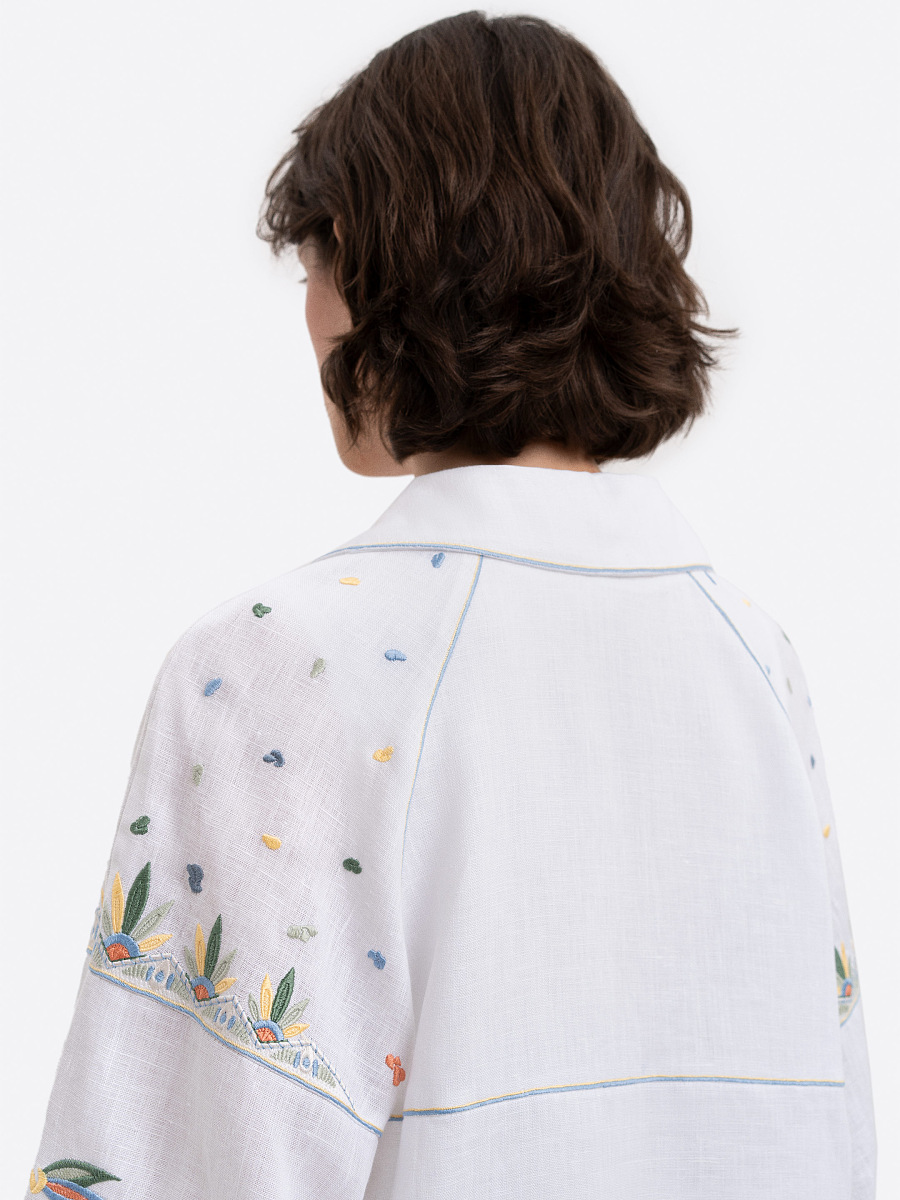 Вишиванка білого кольору з барвистою вишивкою "Боривітер"  фото 6