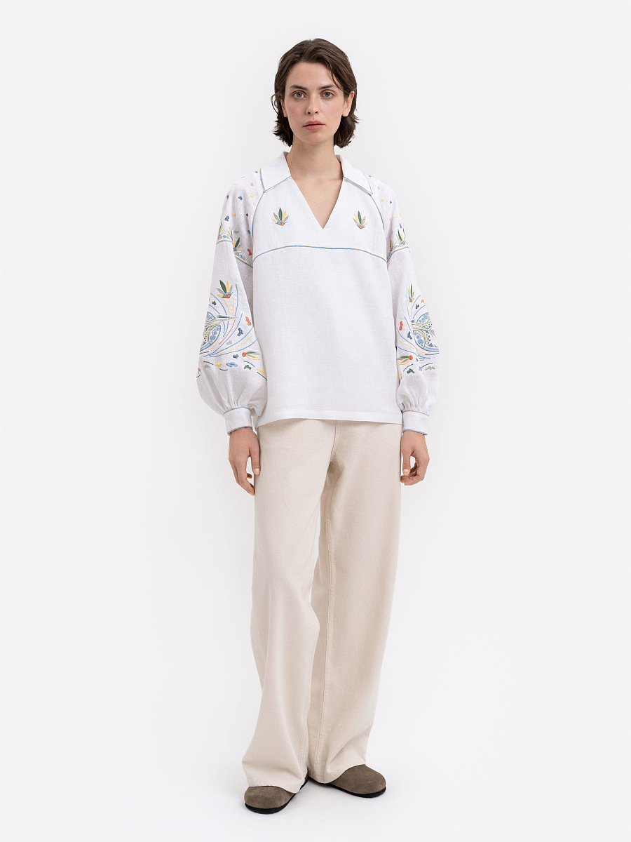 Вишиванка білого кольору з барвистою вишивкою "Боривітер"  фото 2