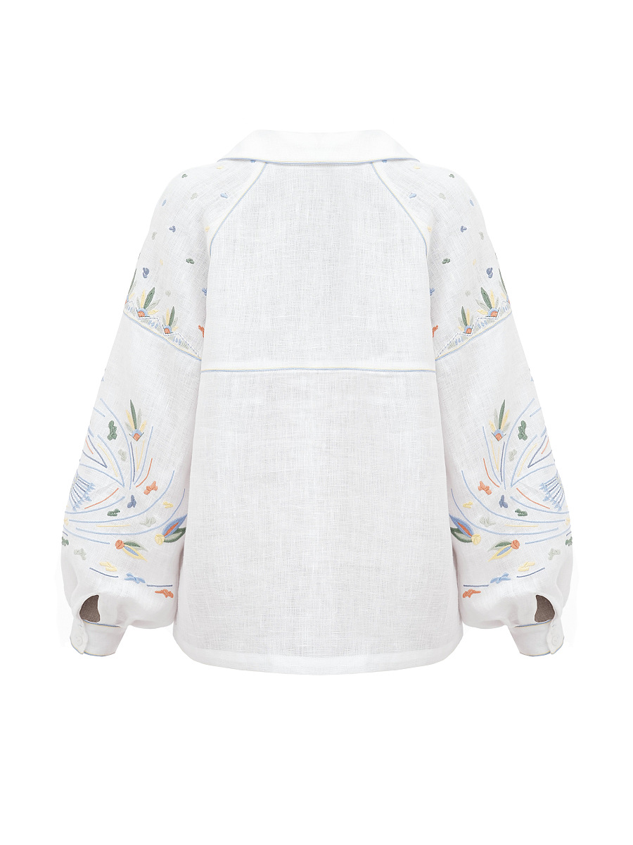 Вишиванка білого кольору з барвистою вишивкою "Боривітер"  фото 9