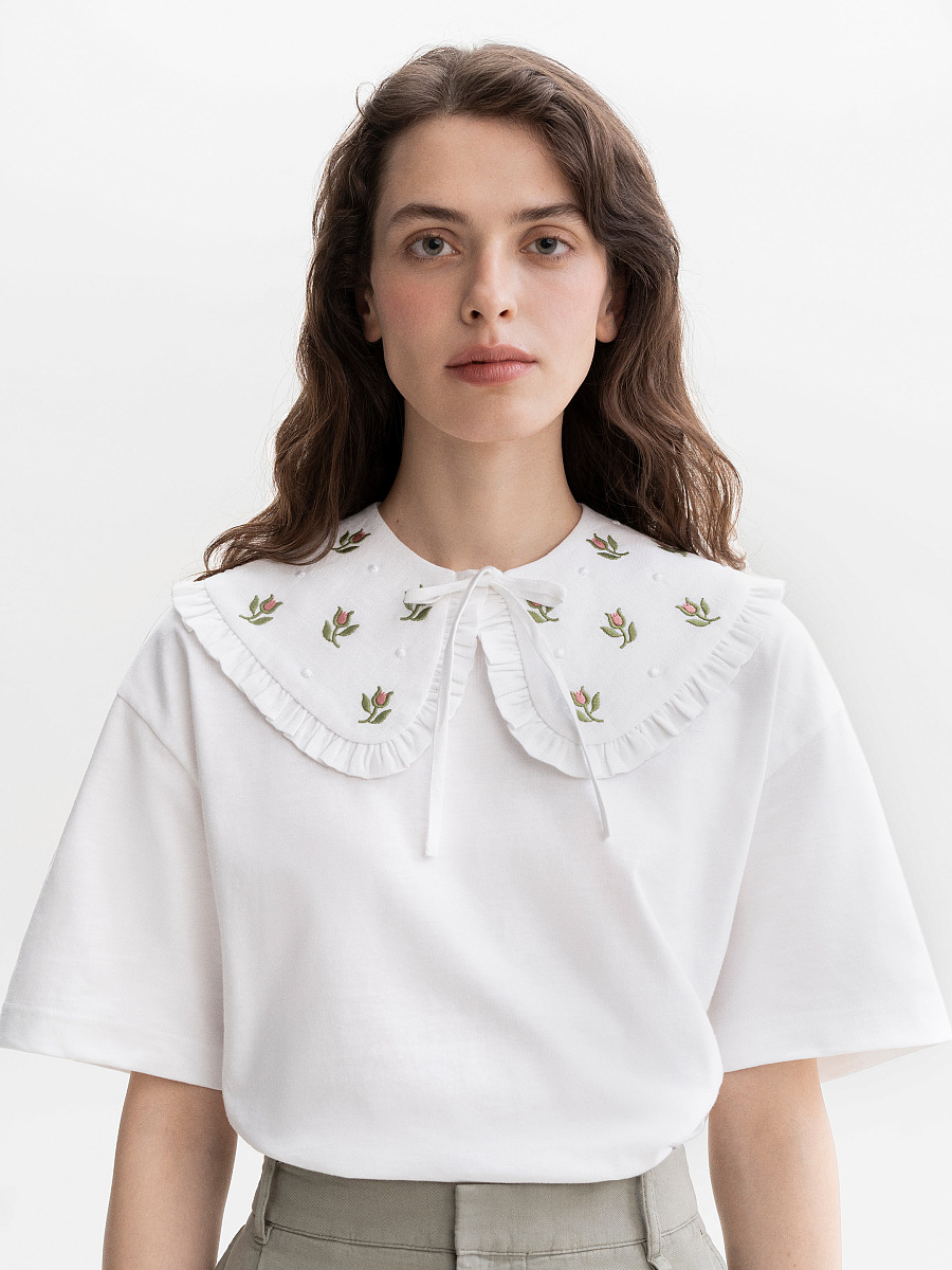 Білий комір з квітковим орнаментом "Пелагея"  фото