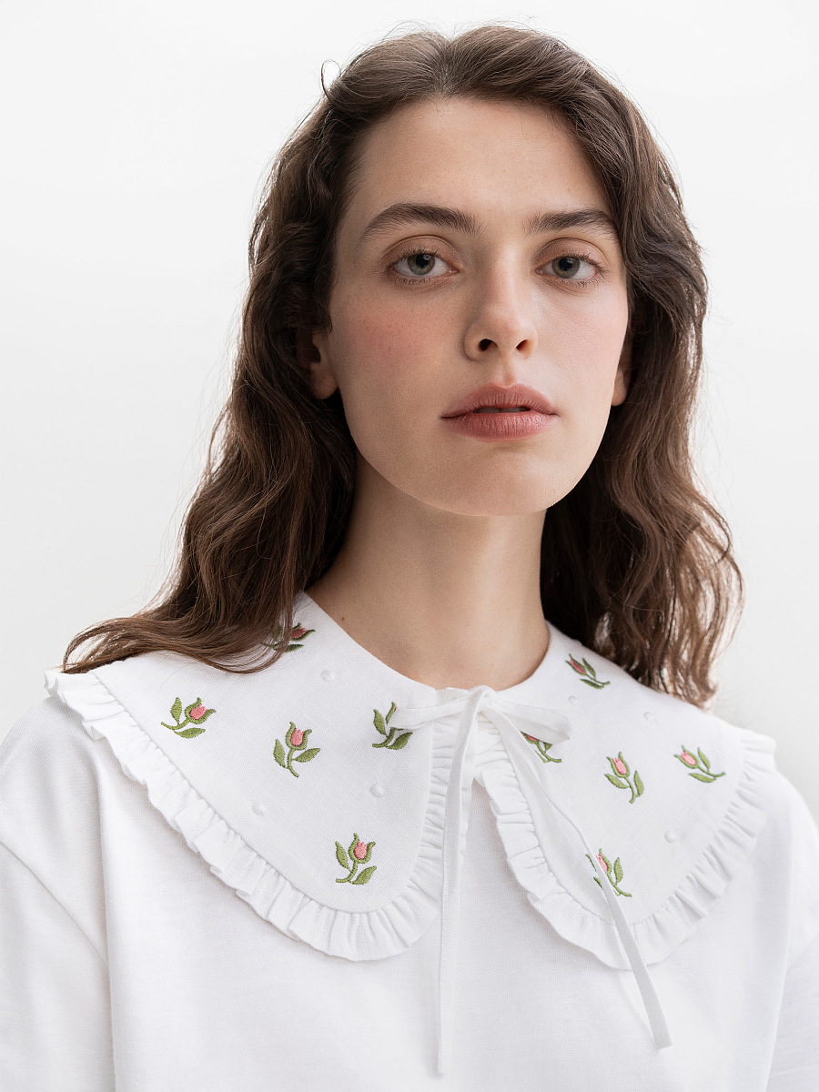 Білий комір з квітковим орнаментом "Пелагея"  фото 2