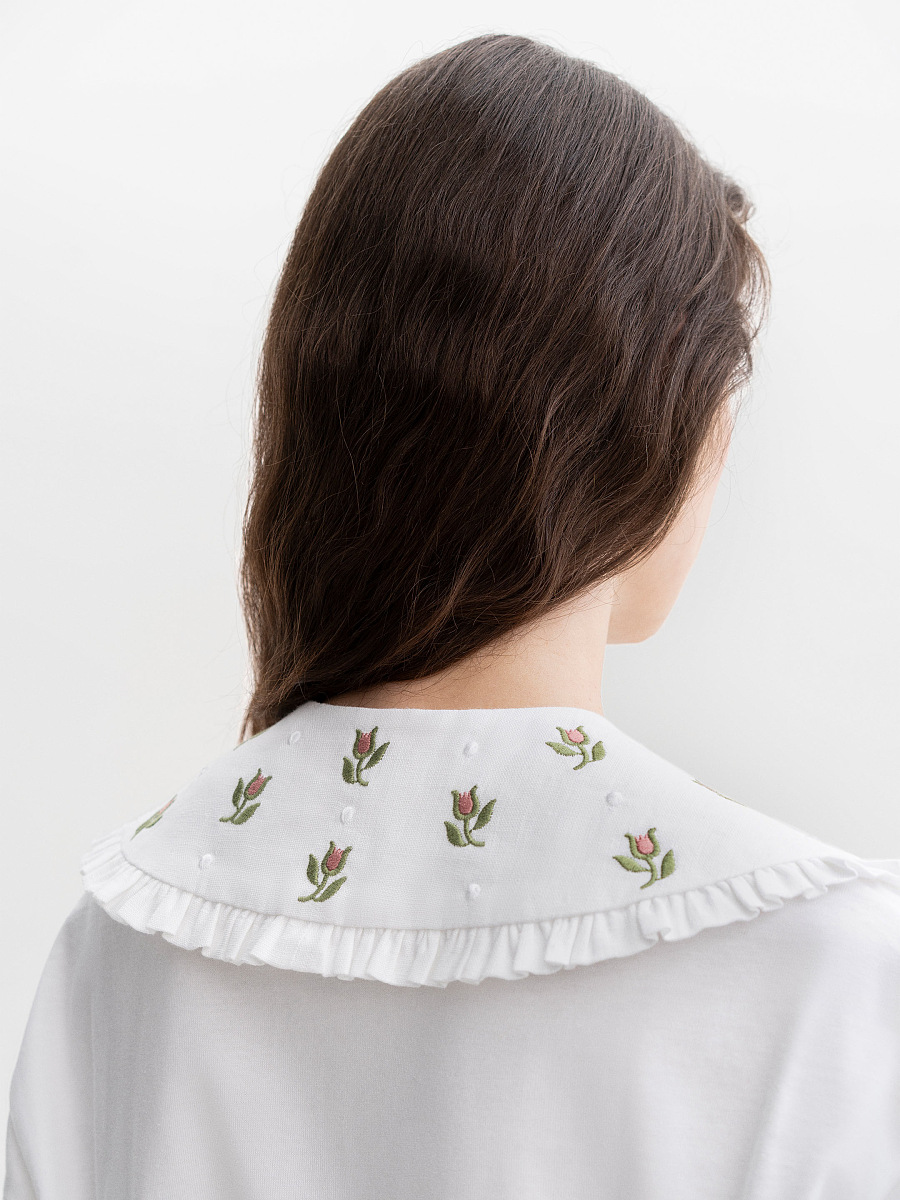 Білий комір з квітковим орнаментом "Пелагея"  фото 3