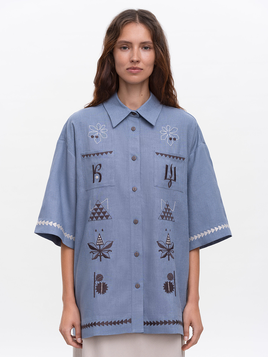 Жіноча вишита сорочка блакитного кольору "Кий"  фото