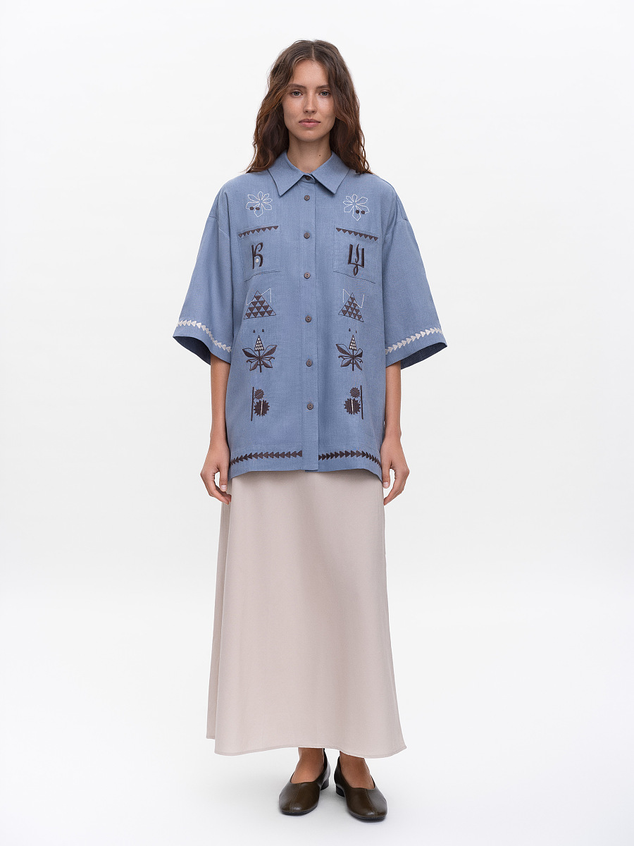 Жіноча вишита сорочка блакитного кольору "Кий"  фото 2