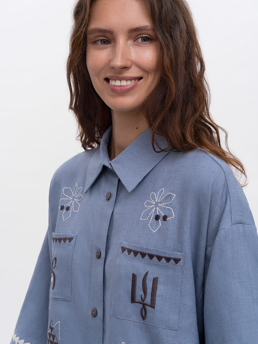 Жіноча вишита сорочка блакитного кольору "Кий"  фото 3