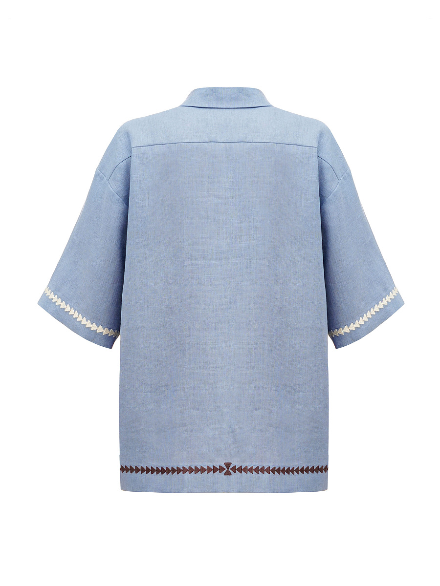 Жіноча вишита сорочка блакитного кольору "Кий"  фото 7