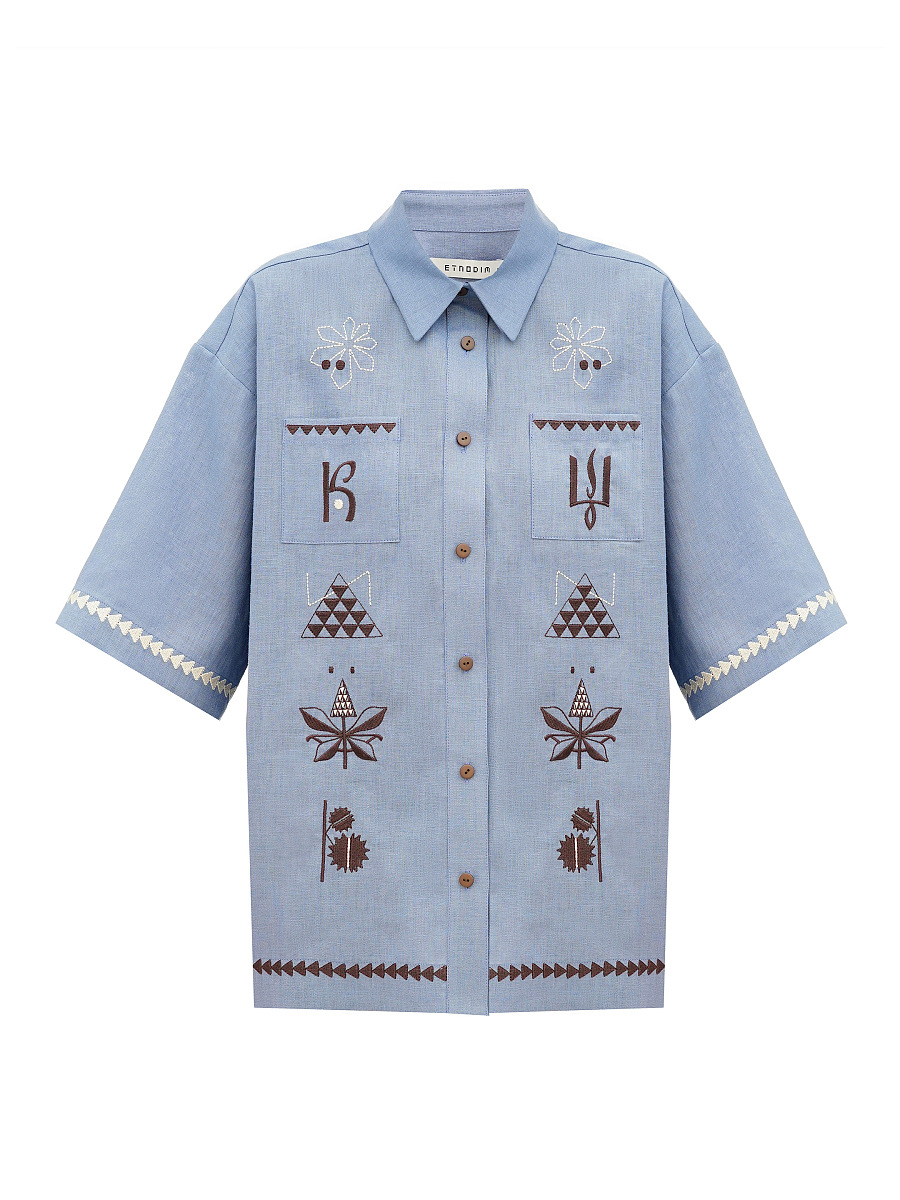 Жіноча вишита сорочка блакитного кольору "Кий"  фото 6