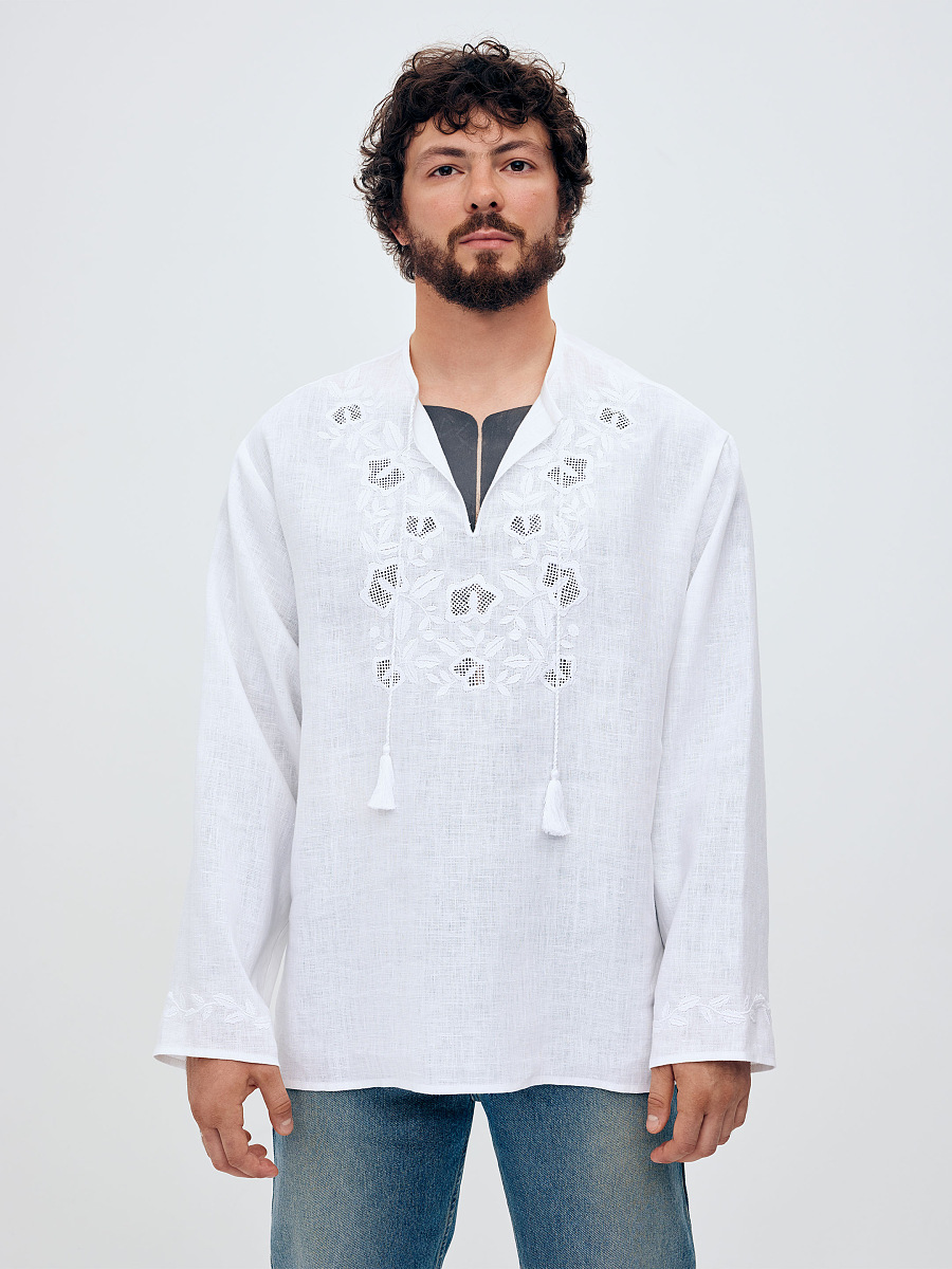 Чоловіча сорочка з білою вишивкою в тон "Вавилон ХХ"  фото