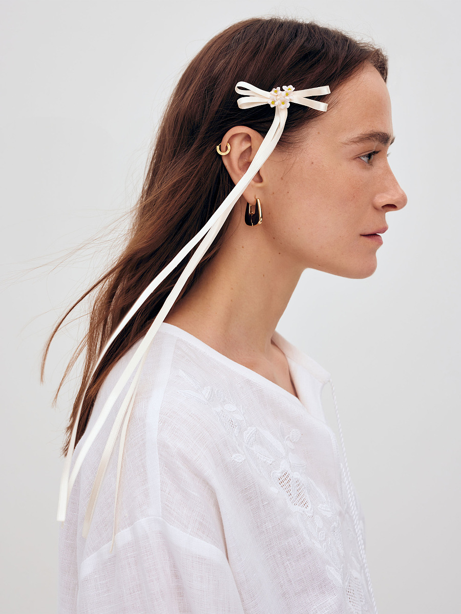 Пара стрічок-заколок молочного кольору "Царівна"  фото