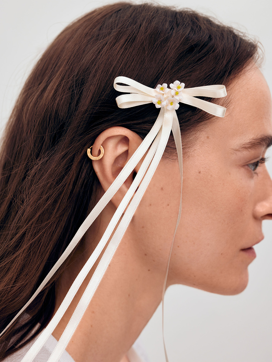 Пара стрічок-заколок молочного кольору "Царівна"  фото 2