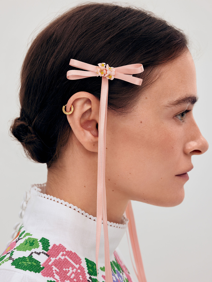 Пара стрічок-заколок персикового кольору "Царівна"  фото