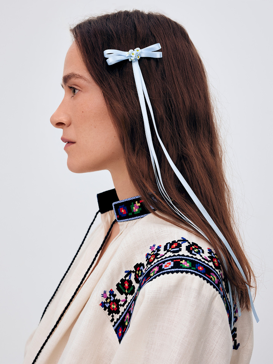 Пара стрічок-заколок блакитного кольору "Царівна"  фото