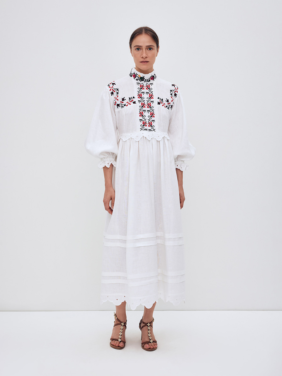 Довга вишита сукня з високою горловиною "Королівна"  фото