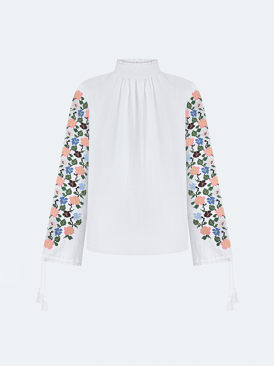 Лляна сорочка з квітковим орнаментом "Букет"  фото 6