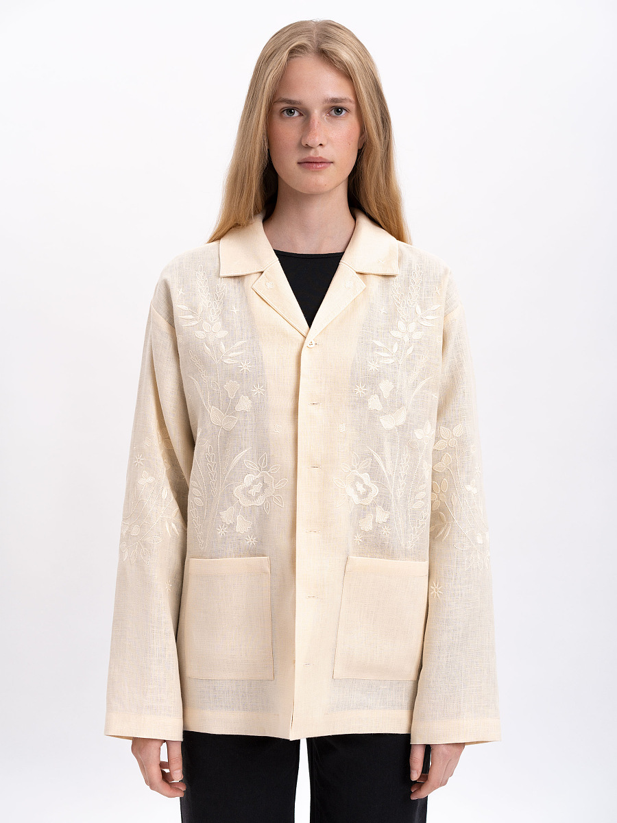 Сорочка кремового кольору з вишивкою в тон "Буркун"  фото 8