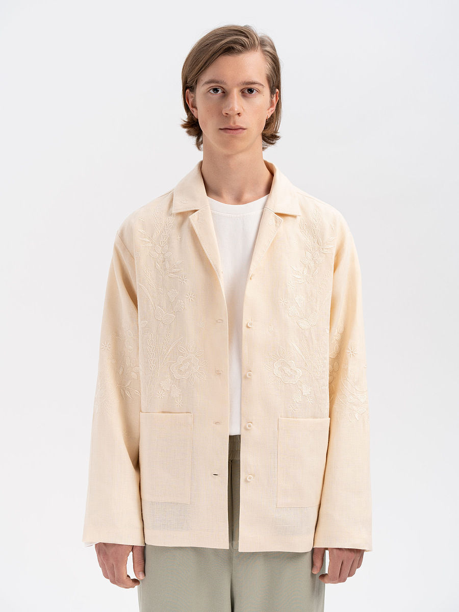 Сорочка кремового кольору з вишивкою в тон "Буркун"  фото