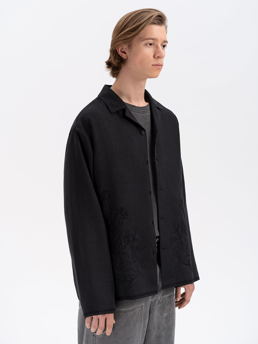 Чорна сорочка з вишивкою в тон "Глід"  фото 3