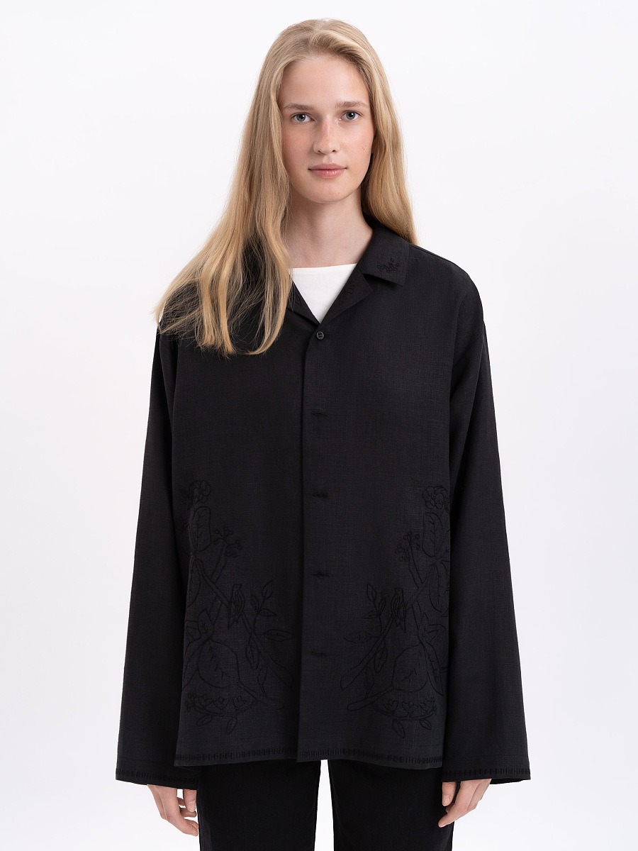 Чорна сорочка з вишивкою в тон "Глід"  фото 8