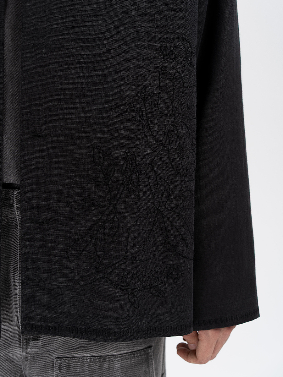 Чорна сорочка з вишивкою в тон "Глід"  фото 4