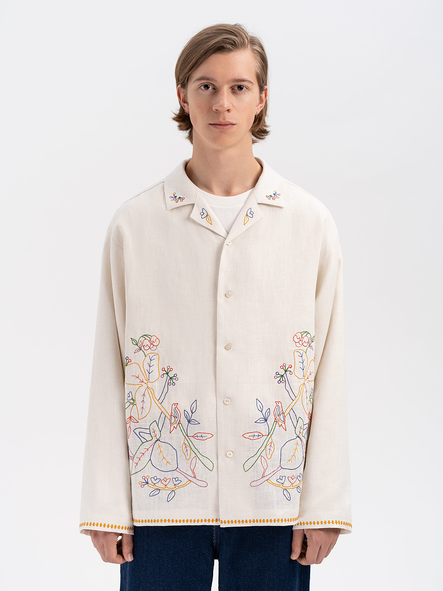 Світла сорочка з кольоровою вишивкою "Глід"  фото