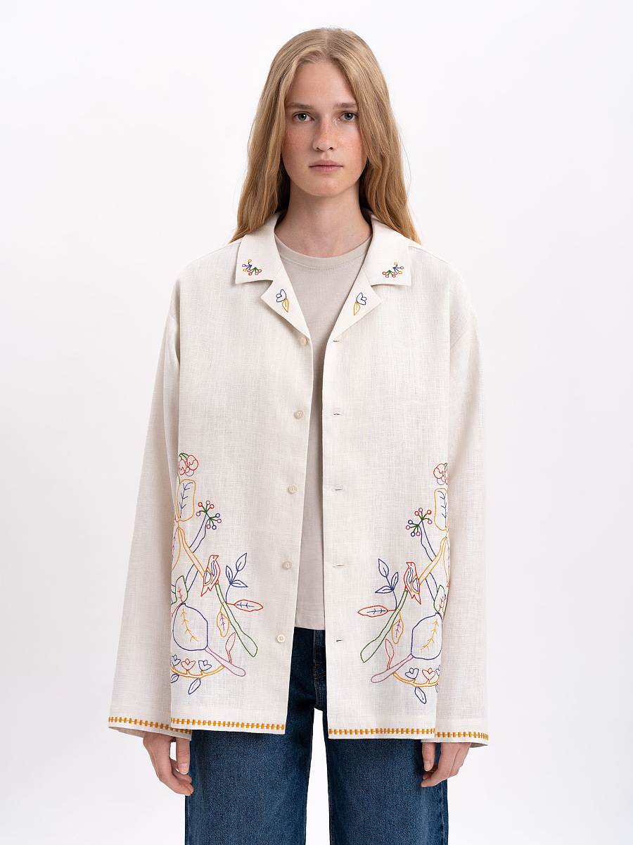 Світла сорочка з кольоровою вишивкою "Глід"  фото 8