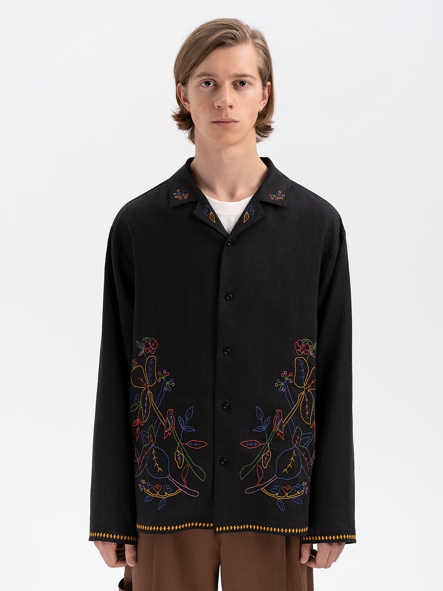 Темна сорочка з кольоровою вишивкою "Глід"  фото