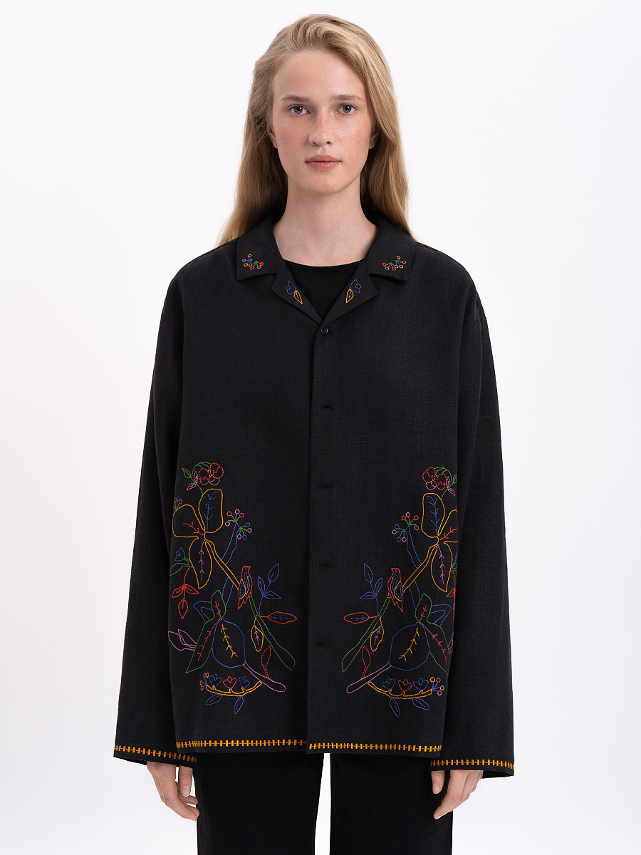 Темна сорочка з кольоровою вишивкою "Глід"  фото 7